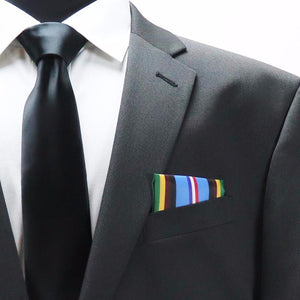 Armed Forces Expeditionary Medal Pocket Square, Wearing Military Ribbons in Suit Coat. 